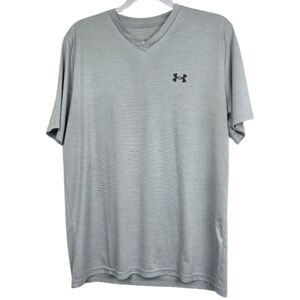 Under Armour Mens Gray V Neck T Shirt Large L Athletic Performance Short Sleeve